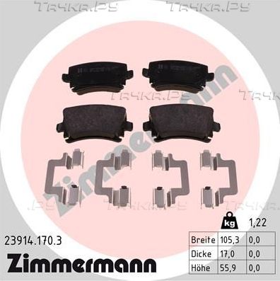 Тормозные колодки Zimmermann задние для SEAT Leon III 2012-2026. Артикул 23914.170.3