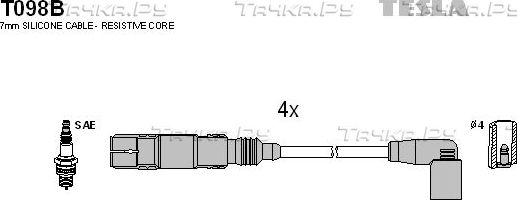 Высоковольтные провода (провода зажигания) (комплект) Tesla. Артикул T098B