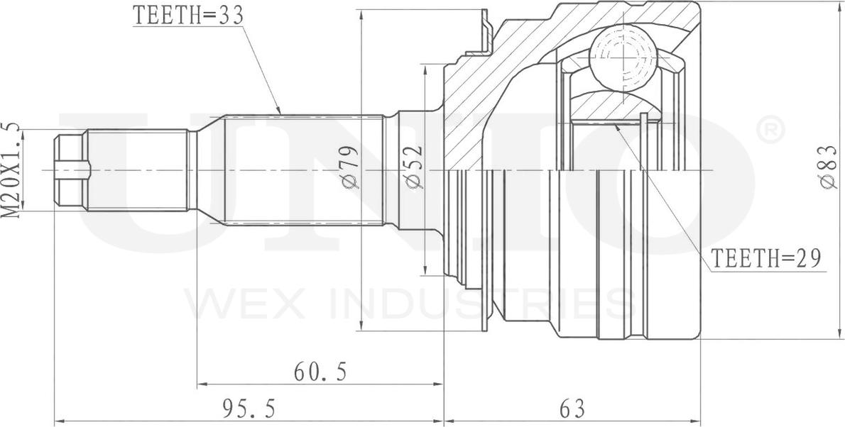ШРУС наружный (Unio). Артикул CVJ-20060