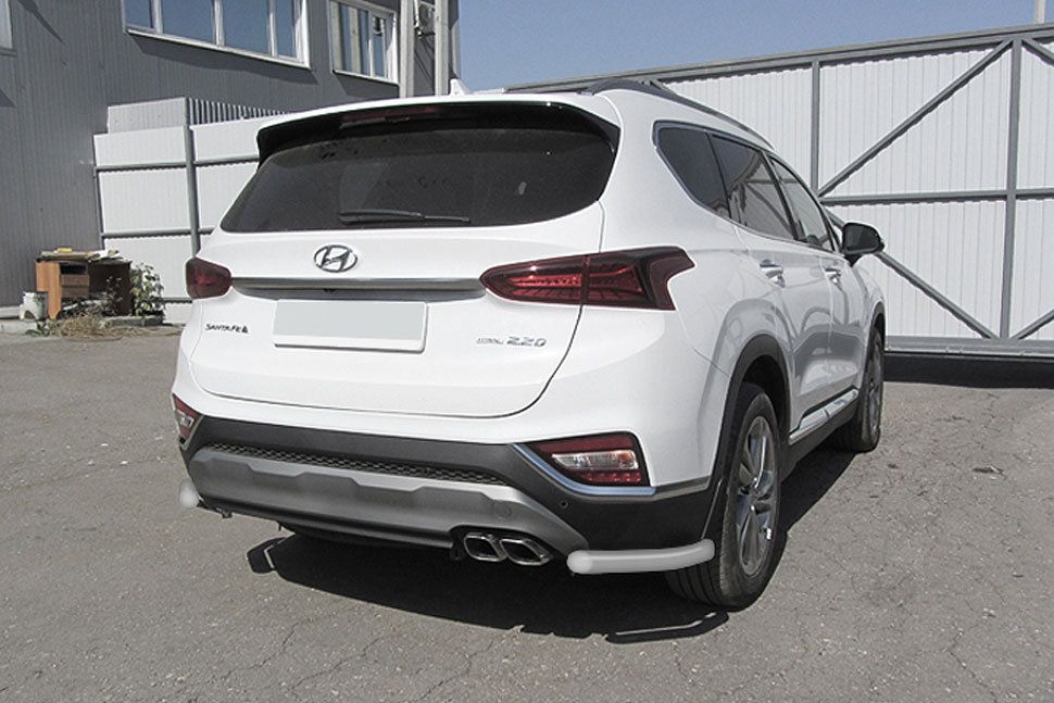 Защита Slitkoff заднего бампера d57 уголки для Hyundai Santa Fe IV 2018-2026 Серебристая. Артикул HSFT18-007S