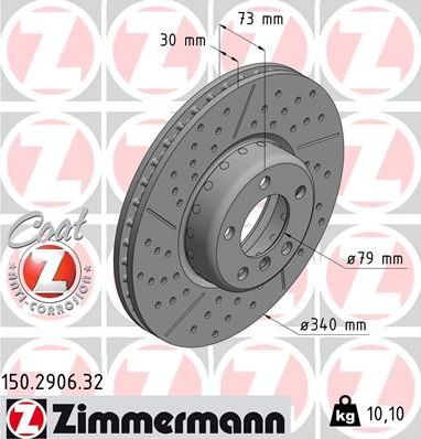 Тормозной диск Zimmermann FORMULA F COAT Z передний для BMW 2 F22 2012-2026. Артикул 150.2906.32