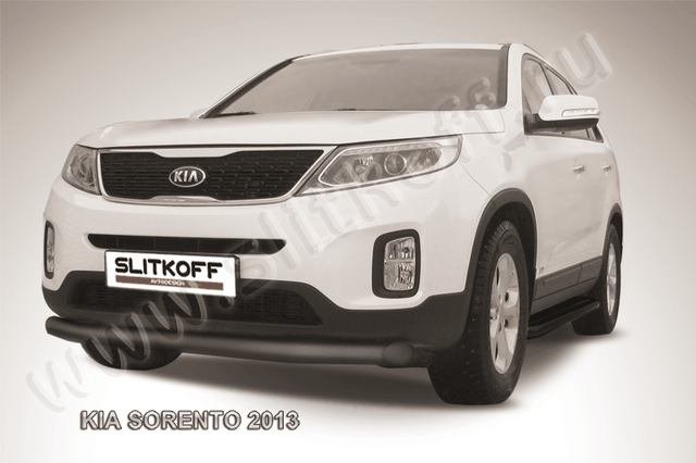 Защита Slitkoff переднего бампера d76 ЧЕРНАЯ матовая для Kia Sorento II рестайлинг 2012-2026. Артикул KS13-002B