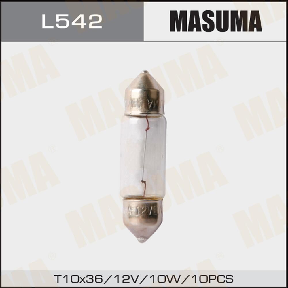 ЛАМПА БЦ MASUMA 12V 10W T10X37 SV8.5 УП.10ШТ Masuma. Артикул L542