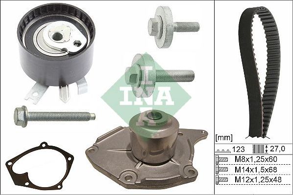 Помпа (водяной насос) с комплектом ремня ГРМ Ina для Renault Dokker 2013-2026. Артикул 530 0197 31