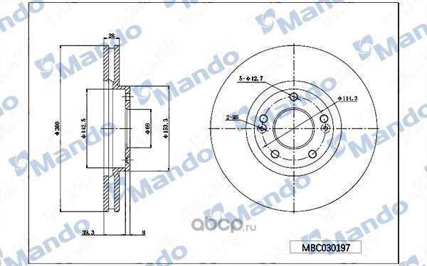 Диск тормозной HYUNDAI Tucson,Sonata NF,i40 KIA Sportage передний (1шт.) MANDO. Артикул MBC030197