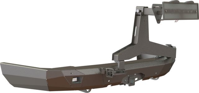 Бампер силовой STC тип Revo задний для Toyota Land Cruiser Prado 150 2009-2017 с квадратом под фаркоп, кронштейном крепления запасного колеса по центру, кронштейном крепления гос номера и фарами заднего хода. Артикул STC-TLCP150-BRR-C1-L3