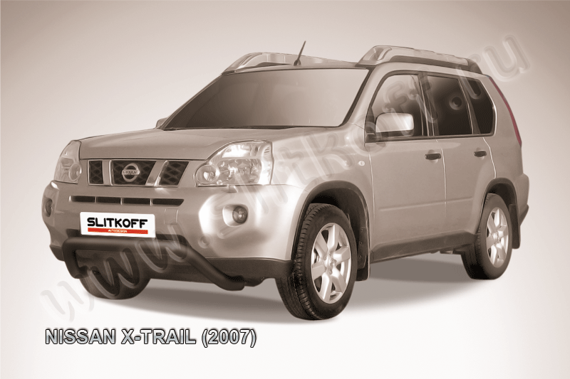 Кенгурятник Slitkoff d76 низкий мини ЧЕРНЫЙ матовый для Nissan X-Trail T31 2007-2010. Артикул NXT001B