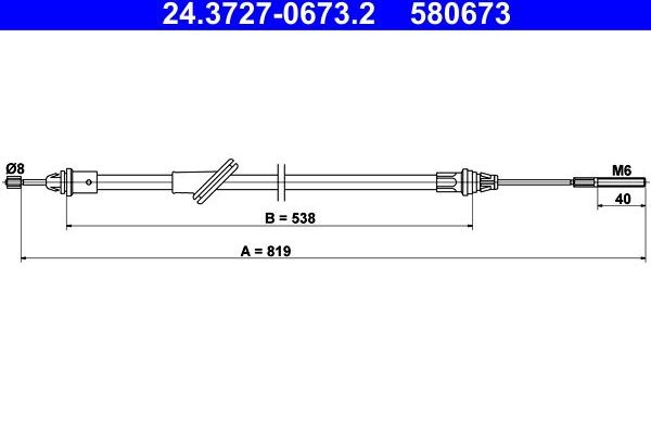 Трос ручника (тросик ручного тормоза) ATE передний для Ford Maverick II 2001-2007. Артикул 24.3727-0673.2