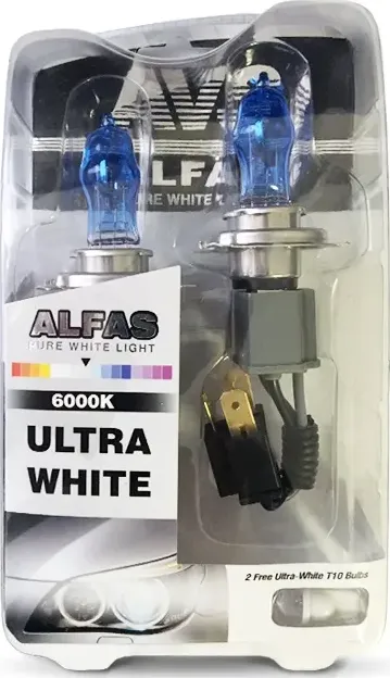 ГАЗОНАПОЛНЕННЫЕ ЛАМПЫ AVS ALFAS PURE-WHITE 6000К H4 12V 75/85W, КОМПЛЕКТ 2+2 (T- AVS. Артикул A07244S