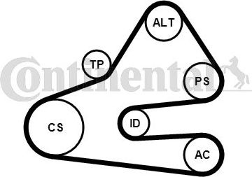 Приводной ремень поликлиновой с роликами (комплект) ContiTech. Артикул 6PK1613K1