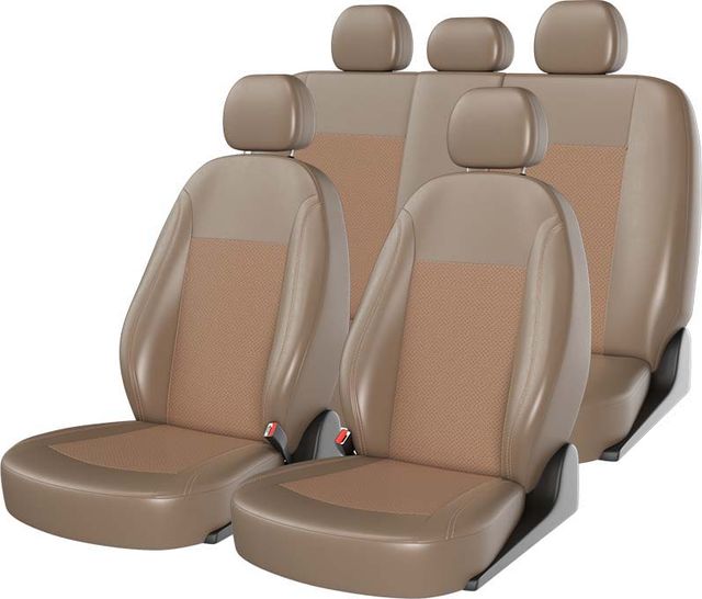 Чехлы универсальные CarFashion Atom Leather Small на сидения авто, цвет Черный/Бежевый/Бежевый. Артикул 10984