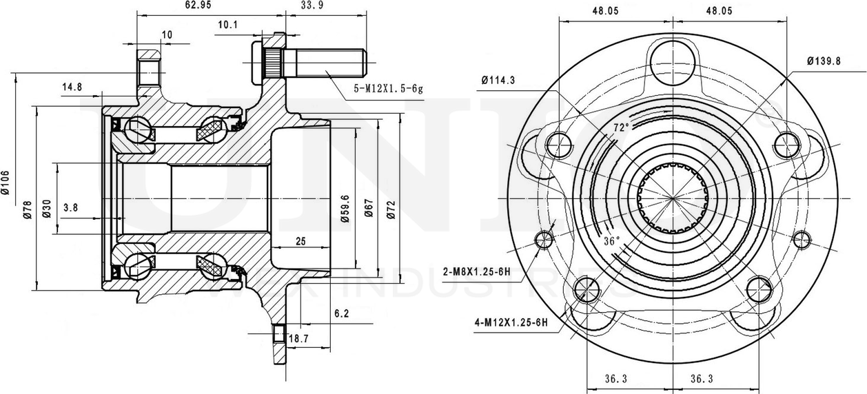 Ступица колеса с интегрированным подшипником (Unio). Артикул HUB-20112