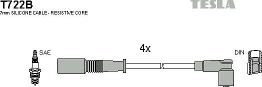 Высоковольтные провода (провода зажигания) (комплект) Tesla для Fiat Punto I 1993-2000. Артикул T722B