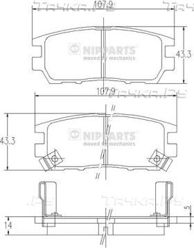 Тормозные колодки Nipparts задние для Mitsubishi Lancer VI 1992-1996. Артикул J3615005
