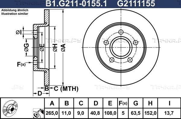 Тормозной диск Galfer задний для Ford Focus II 2004-2011. Артикул B1.G211-0155.1