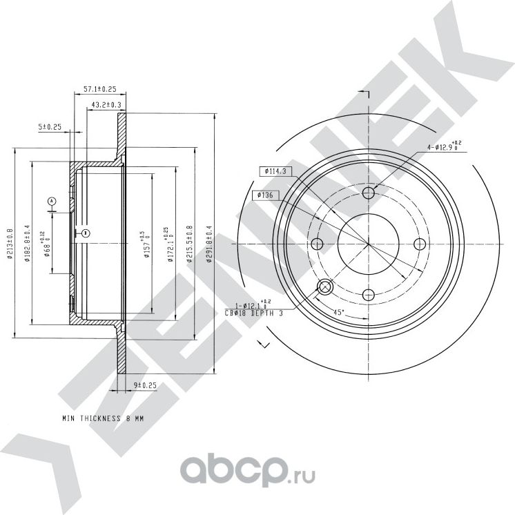 Диск тормозной задний NISSAN CUBE 07-> TIIDA 04 (Zennek). Артикул DBD0198