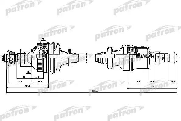 Полуось (привод в сборе, приводной вал) Patron. Артикул PDS1516