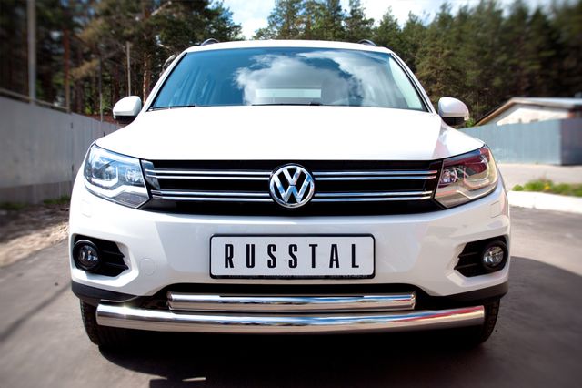 Защита RusStal переднего бампера d76/63 (дуга) для Volkswagen Tiguan Track & Field (Track & Style) 2011-2016. Артикул VGZ-000491