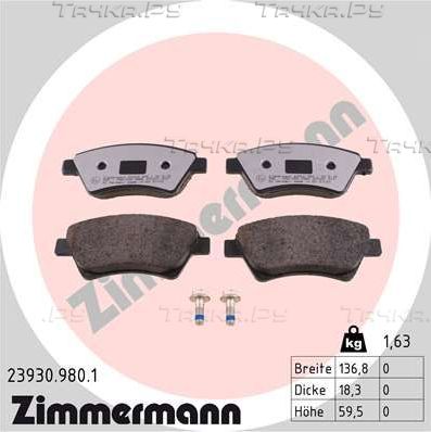 Тормозные колодки Zimmermann rd:z передние для Renault Scenic II 2003-2005. Артикул 23930.980.1