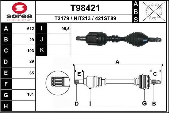 Полуось (привод в сборе, приводной вал) EAI. Артикул T98421