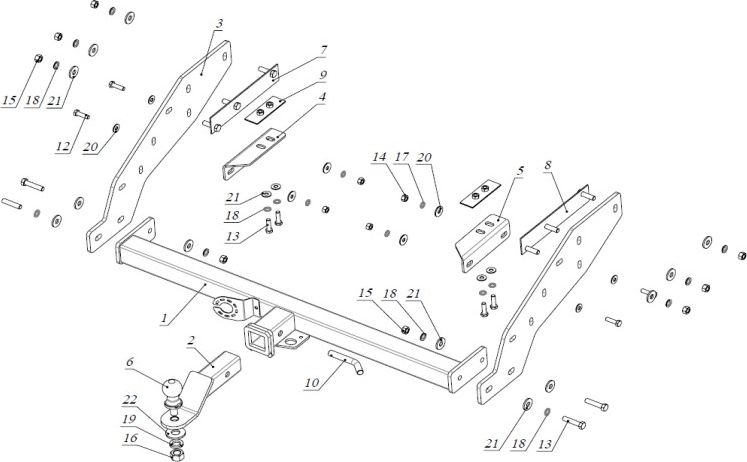 Фаркоп Bizon для Mitsubishi L200 удлиненный IV 1-й рестайлинг 2013-2015 с накладкой из нержавеющей стали. Быстросъемный крюк. Артикул FA 0857-E(N)