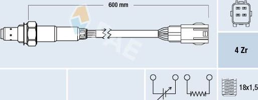 Лямбда-зонд (кислородный датчик) FAE. Артикул 77588