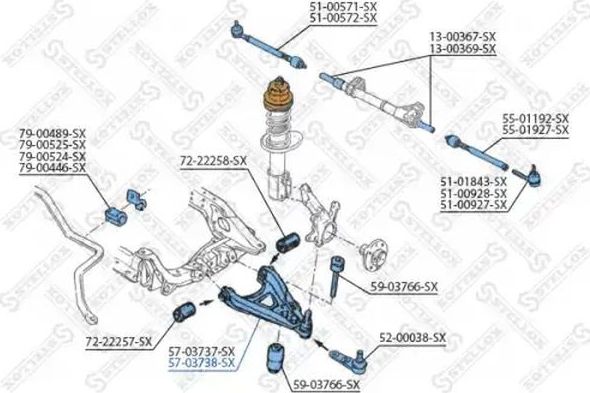 Поперечный рычаг передней подвески Stellox (Листовая сталь). Артикул 57-03738-SX