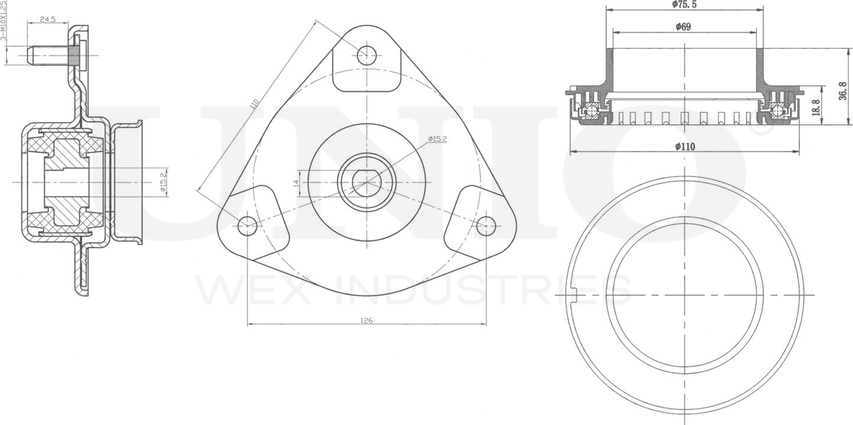 Опора амортизационной стойки, комплект (Unio). Артикул RMP-13054