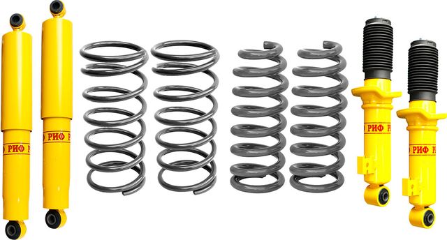 Лифт-комплект РИФ мягкий для Mitsubishi Pajero Sport II 2009-2015, лифт 40 мм, нагрузка передних пружин +50 кг, задних рессор  до +0-200 кг. Артикул RIF-PS2-B