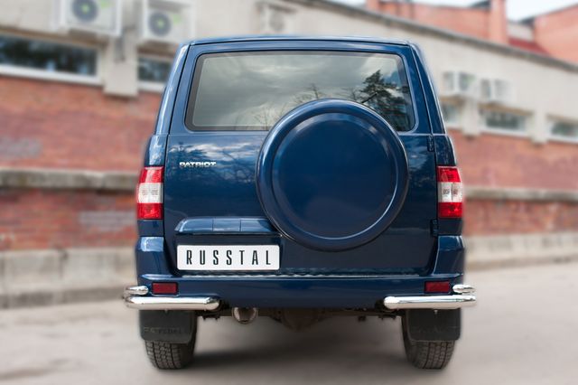Защита RusStal заднего бампера уголки d63 (секции) d42 (секции) для УАЗ Patriot 2014-2026. Артикул UPZ-002072