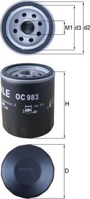 Масляный фильтр Mahle-Knecht. Артикул OC 983