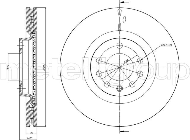 Тормозной диск Metelli передний для Fiat Croma II 2005-2011. Артикул 23-0860C