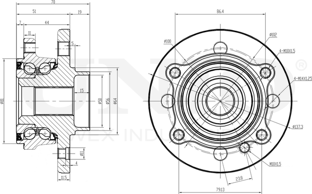 Ступица колеса с интегрированным подшипником (Unio). Артикул HUB-20235