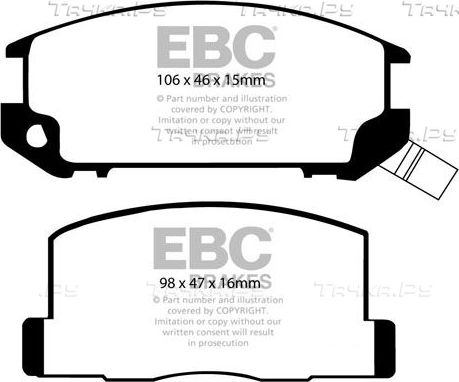 Тормозные колодки EBC Brakes задние для Toyota MR2 I (W10) 1984-1990. Артикул DP2602