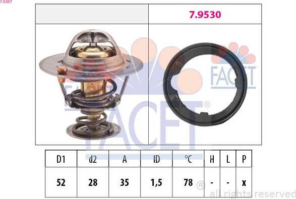 Термостат Facet Made in Italy - OE Equivalent. Артикул 7.8267