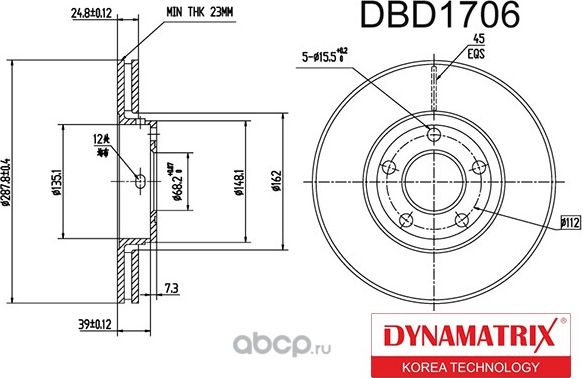 диск тормозной (Dynamatrix-Korea). Артикул DBD1706