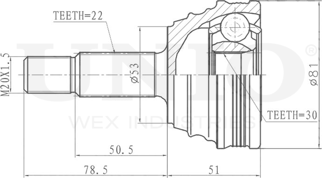 ШРУС наружный (Unio). Артикул CVJ-20149