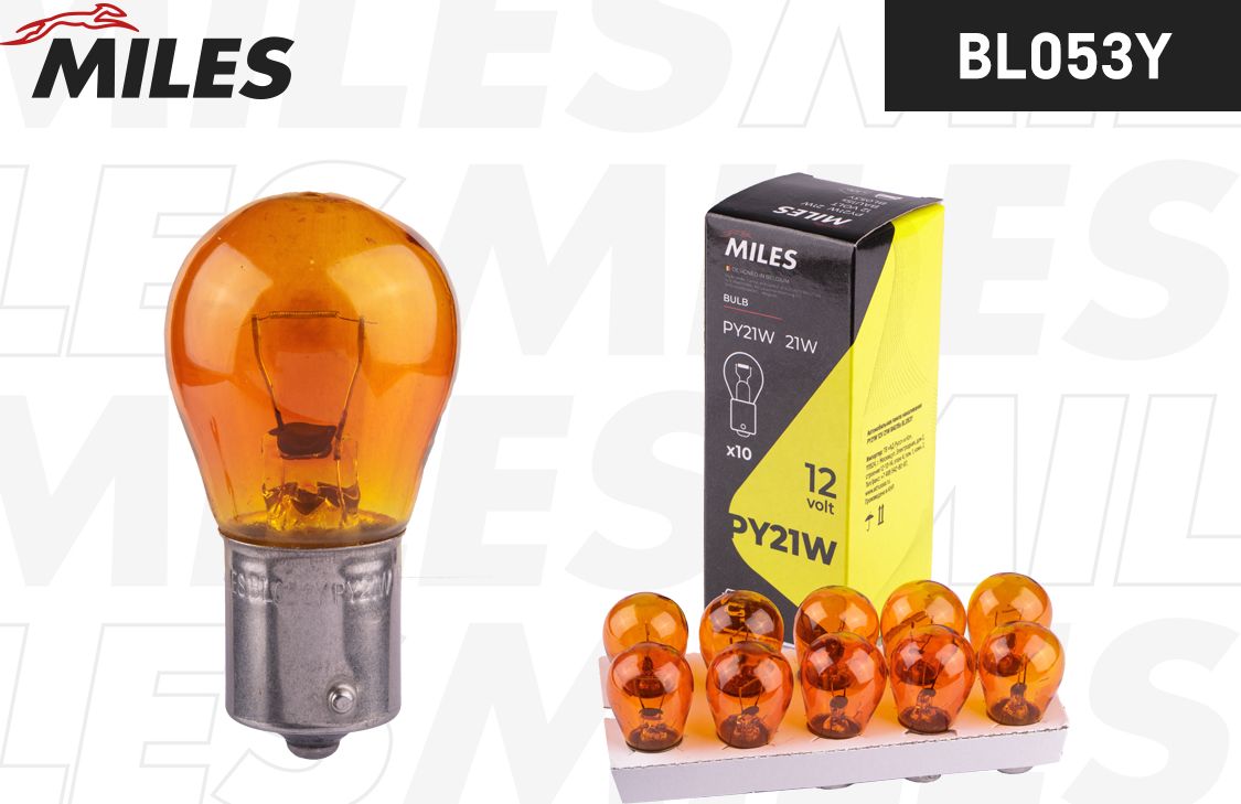 Лампа PY21W 12V 21W BAU15s YELLOW Miles. Артикул BL053Y