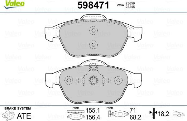 Тормозные колодки Valeo передние для Renault Laguna II 2001-2007. Артикул 598471