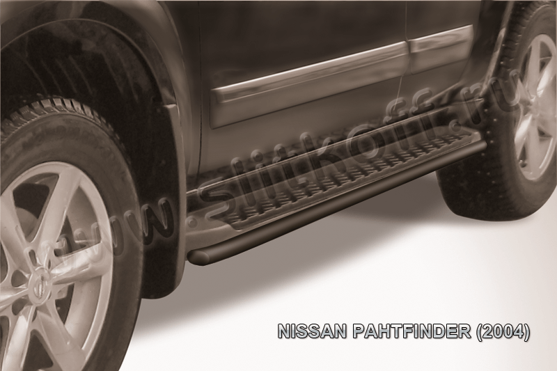 Защита Slitkoff штатного порога d42 ЧЕРНАЯ матовая для Nissan Pathfinder R51 2004-2010. Артикул NIP010B