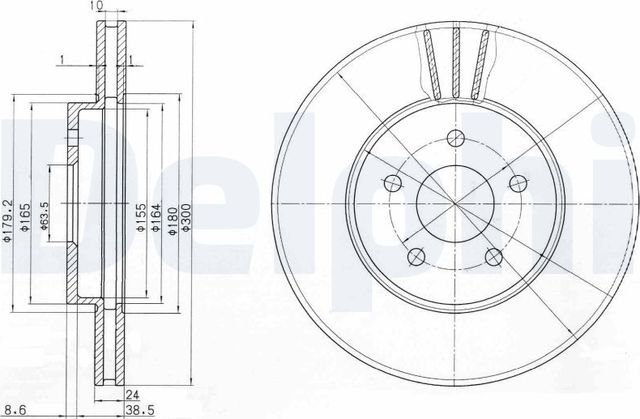 Тормозной диск Delphi передний для Jaguar X-Type I 2001-2009. Артикул BG3537