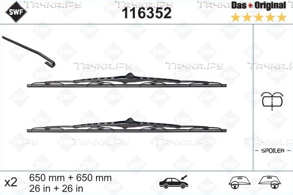 Щетки стеклоочистителя (дворники) SWF для Lancia Phedra 2002-2010. Артикул 116352