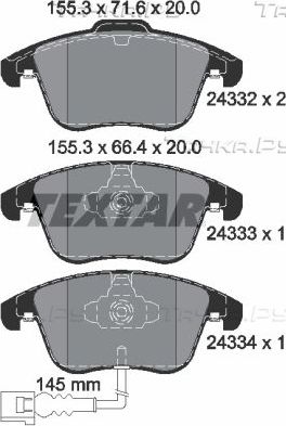 Тормозные колодки Textar Q+ передние для Volkswagen Sharan II 2010-2026. Артикул 2433301
