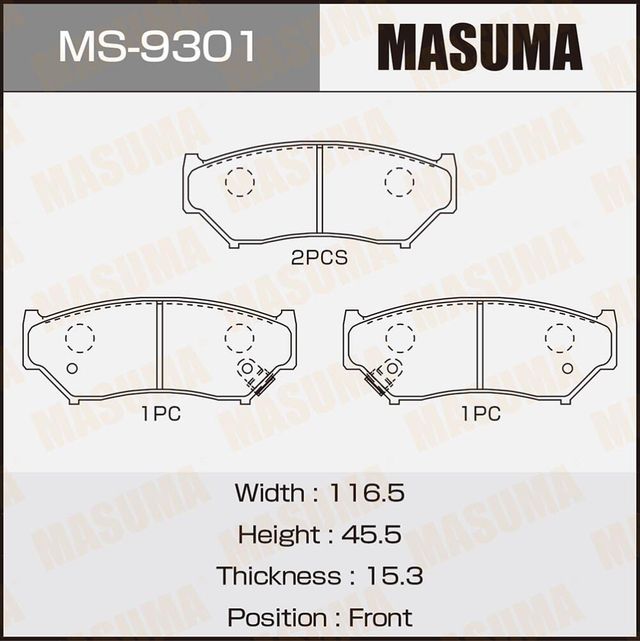 Тормозные колодки Masuma передние для Suzuki Jimny III 2003-2019. Артикул MS-9301