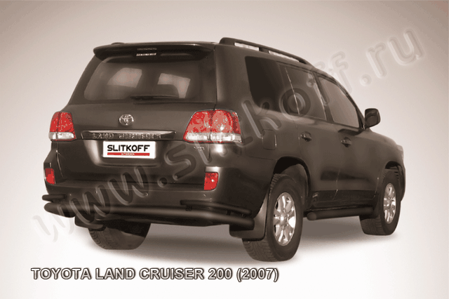 Защита Slitkoff заднего бампера d76/42 двойная ЧЕРНАЯ матовая для Toyota Land Cruiser 200 2007-2012. Артикул TLC2-021B