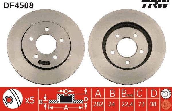 Тормозной диск TRW передний для Chrysler Voyager III 1995-2001. Артикул DF4508