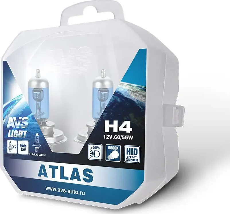 Лампа H4 12V/60/55W Серия ATLAS PB (5000K) (к-т 2 шт.) AVS. Артикул A78908S