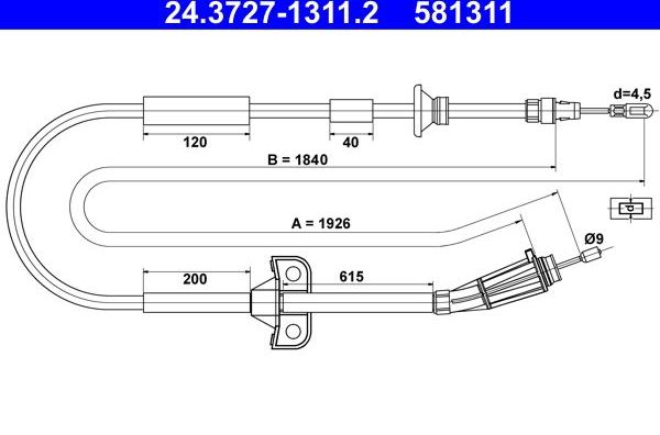 Трос ручника (тросик ручного тормоза) ATE задний для Volvo S60 I 2000-2004. Артикул 24.3727-1311.2