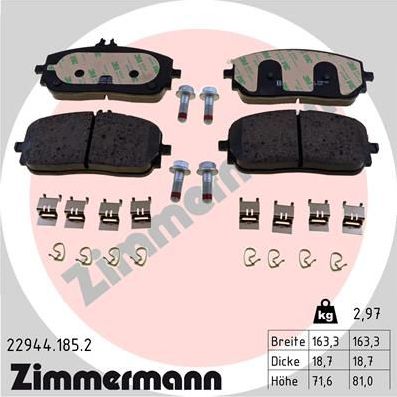 Тормозные колодки Zimmermann передние для Mercedes-Benz GLE II (V167) 2018-2024. Артикул 22944.185.2