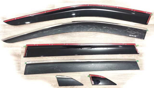 Дефлекторы Alvi-Style с надписью RAV4 для окон (нерж.молдинг) Original (6частей) Toyota RAV4 V 2019-2026. Артикул ORG-011(6)